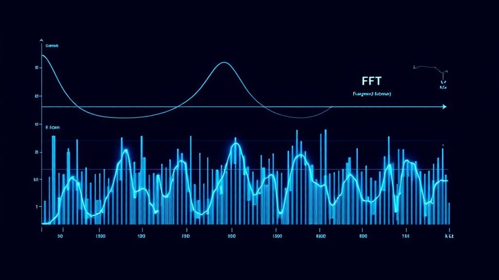 Visualisierung einer Fourier-Transformation: Zeitsignal, Spektrum und Butterfly-Diagramm